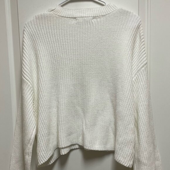 moon & madison SALTY  Sz Small Cream Sweater with Blue Script Bell Bell Sleeve - Picture 5 of 9